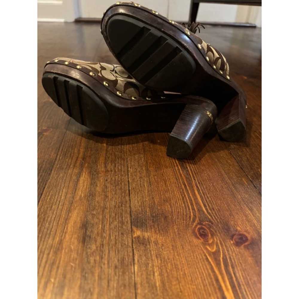 Coach Shasha Clogs Mules Brown Wood Leather Canva… - image 9