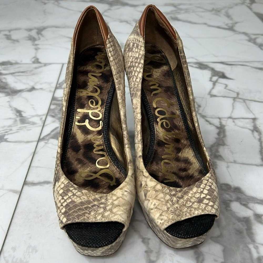 SAM EDELMAN "TACOMA" LEATHER SNAKESKIN PRINT PEEP… - image 3