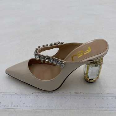 FSJ Beige Crystal Chunky Heeled Mules Rhinestone … - image 1