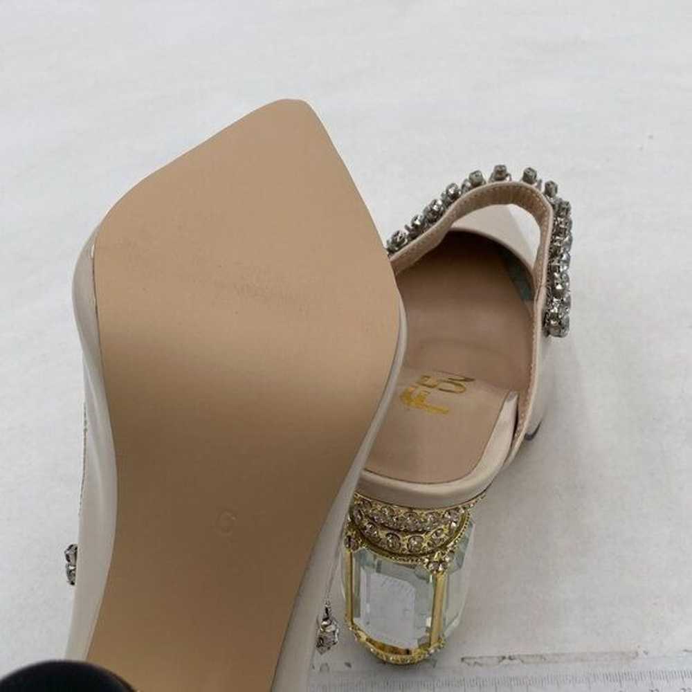 FSJ Beige Crystal Chunky Heeled Mules Rhinestone … - image 5