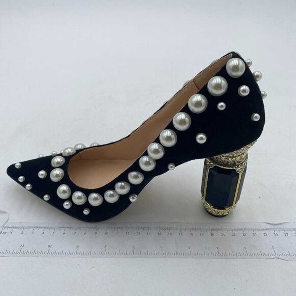 FSJ Black Pearls Bridal Pointed Toe High Heel Cry… - image 2