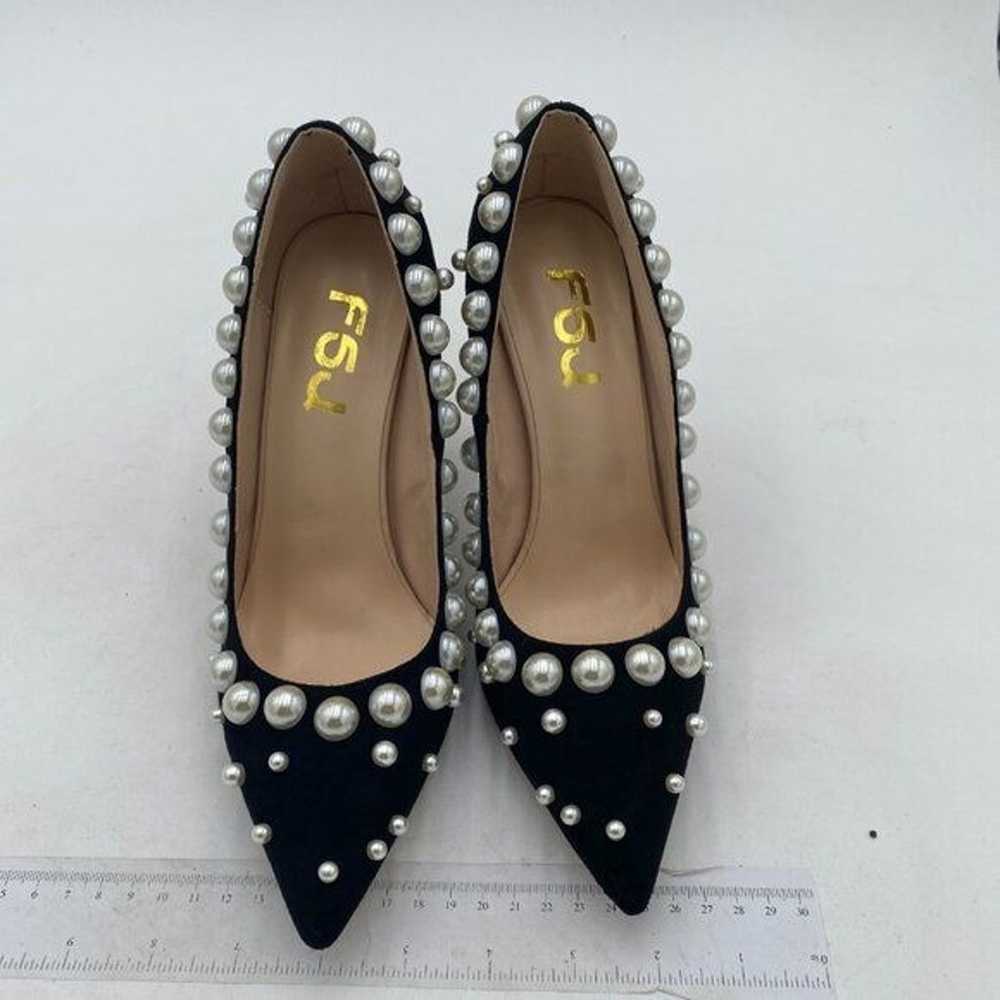 FSJ Black Pearls Bridal Pointed Toe High Heel Cry… - image 3