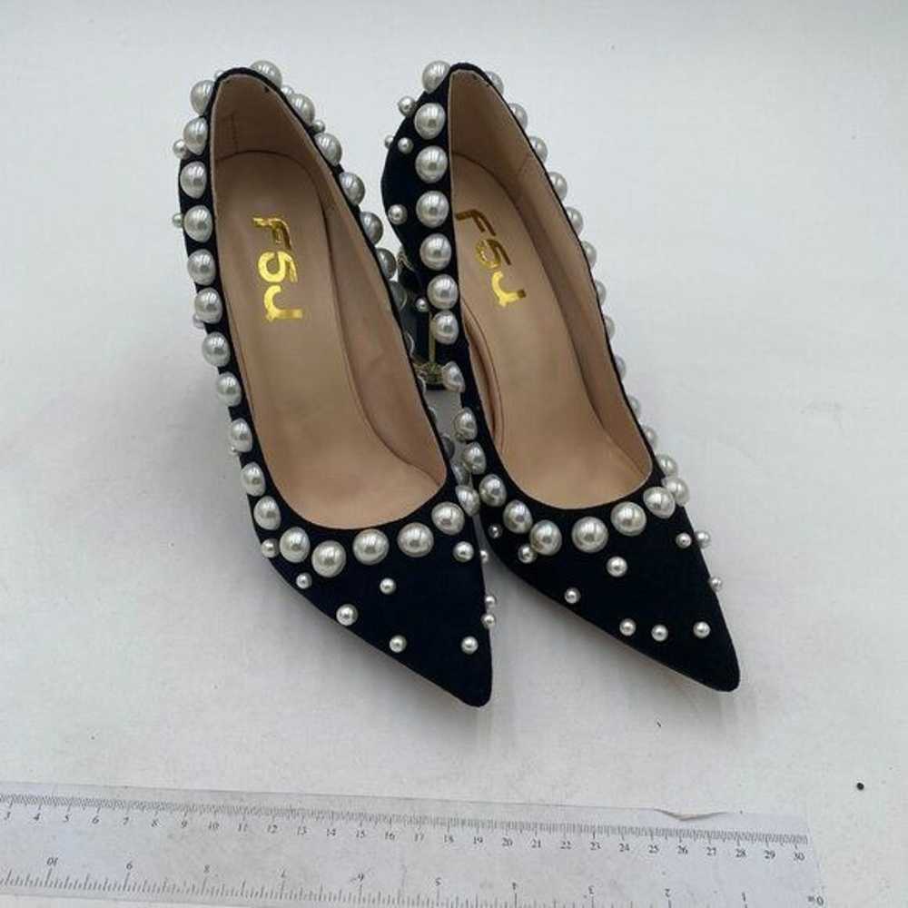 FSJ Black Pearls Bridal Pointed Toe High Heel Cry… - image 4