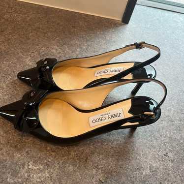 37.5 JIMMY CHOO Black Slingback Pumps 24.5