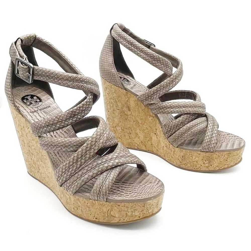 Tory Burch Taupe Python Embossed Leather Strappy … - image 1