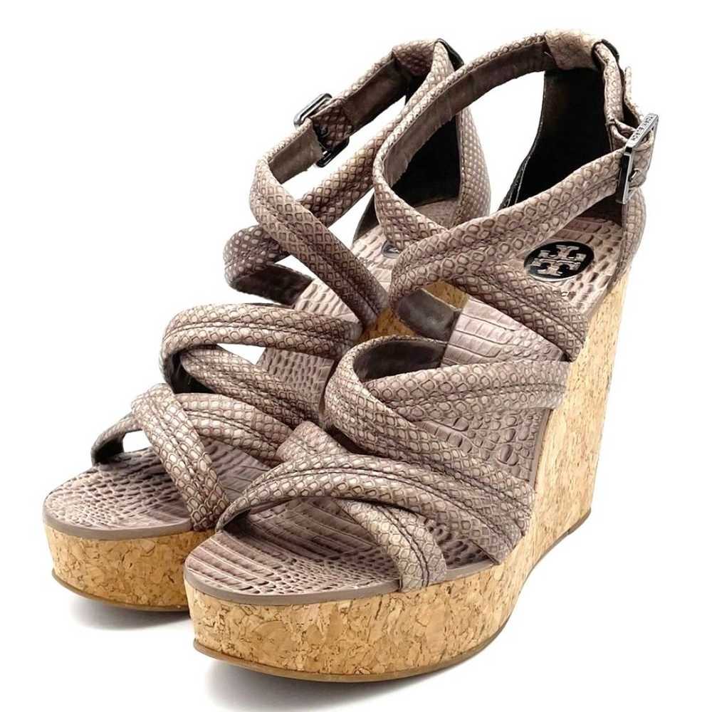 Tory Burch Taupe Python Embossed Leather Strappy … - image 6