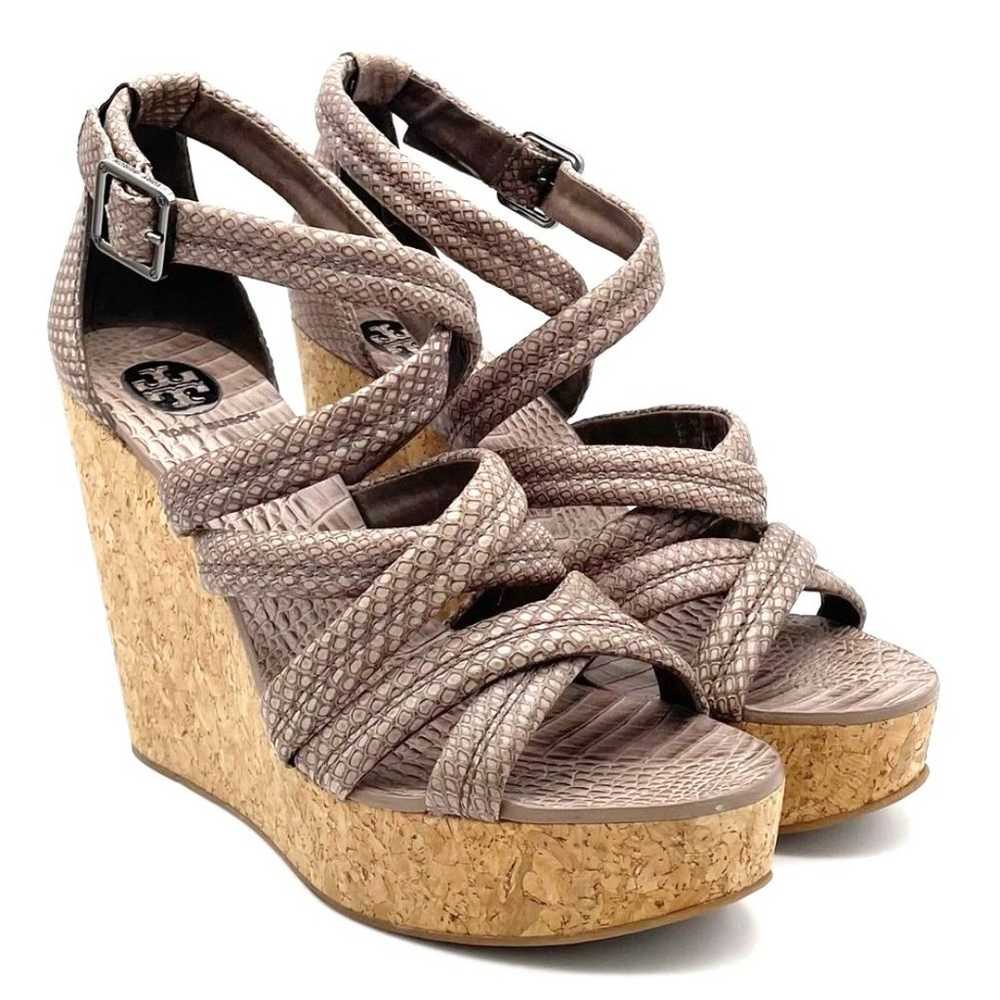 Tory Burch Taupe Python Embossed Leather Strappy … - image 7