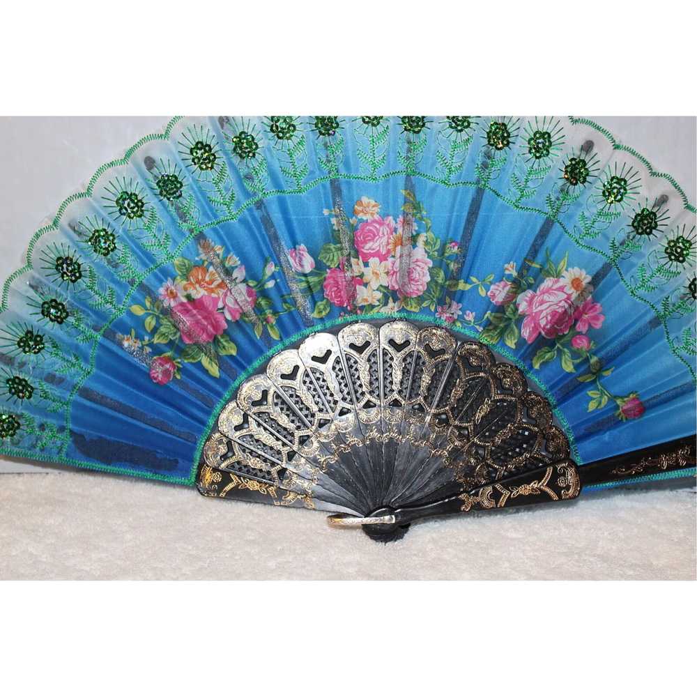 Vintage Small Handheld Fan Adorned with Delicate … - image 2