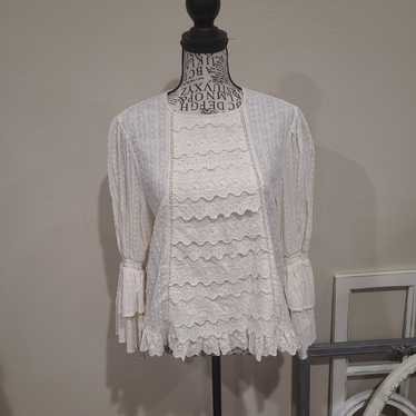 Zara Women SZ M Creamy Boho eyelet top fairy ball… - image 1