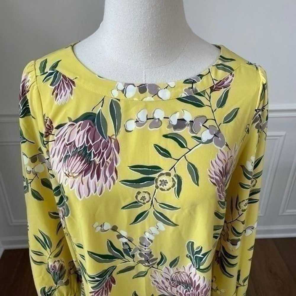 LOFT Yellow Floral Long Sleeve Shift Dress 4 - image 2