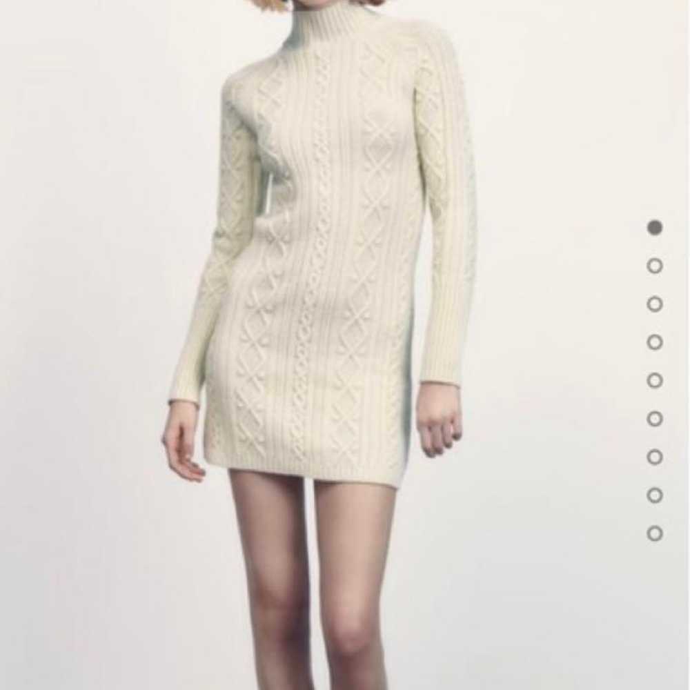 ZARA Cable Knit Dress White High Neck Size S - image 1