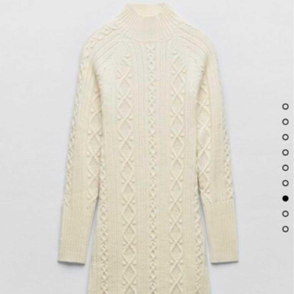 ZARA Cable Knit Dress White High Neck Size S - image 3