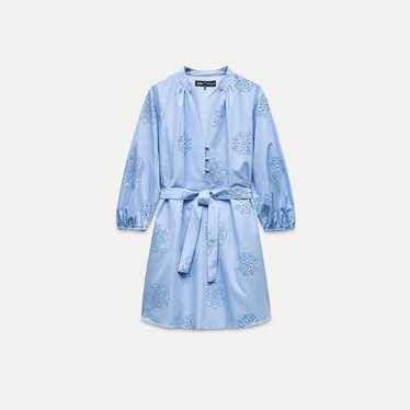 Zara Rubberized Embroidery Poplin Dress in Sky Blu