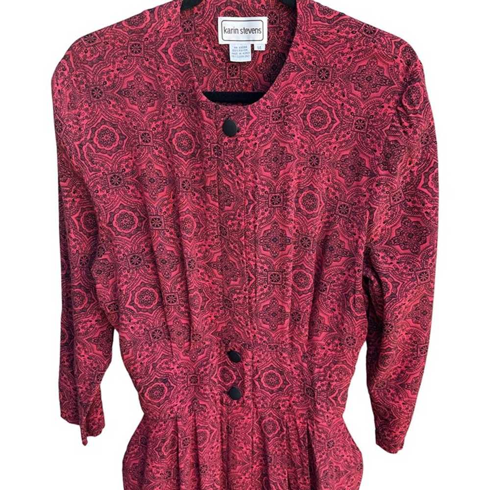 Karin Stevens Vintage Red Black Paisley Pleated B… - image 3