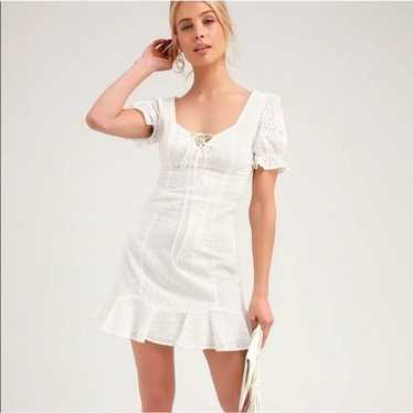 LULUS Rapunzel White Eyelet Lace Mini Dress Medium