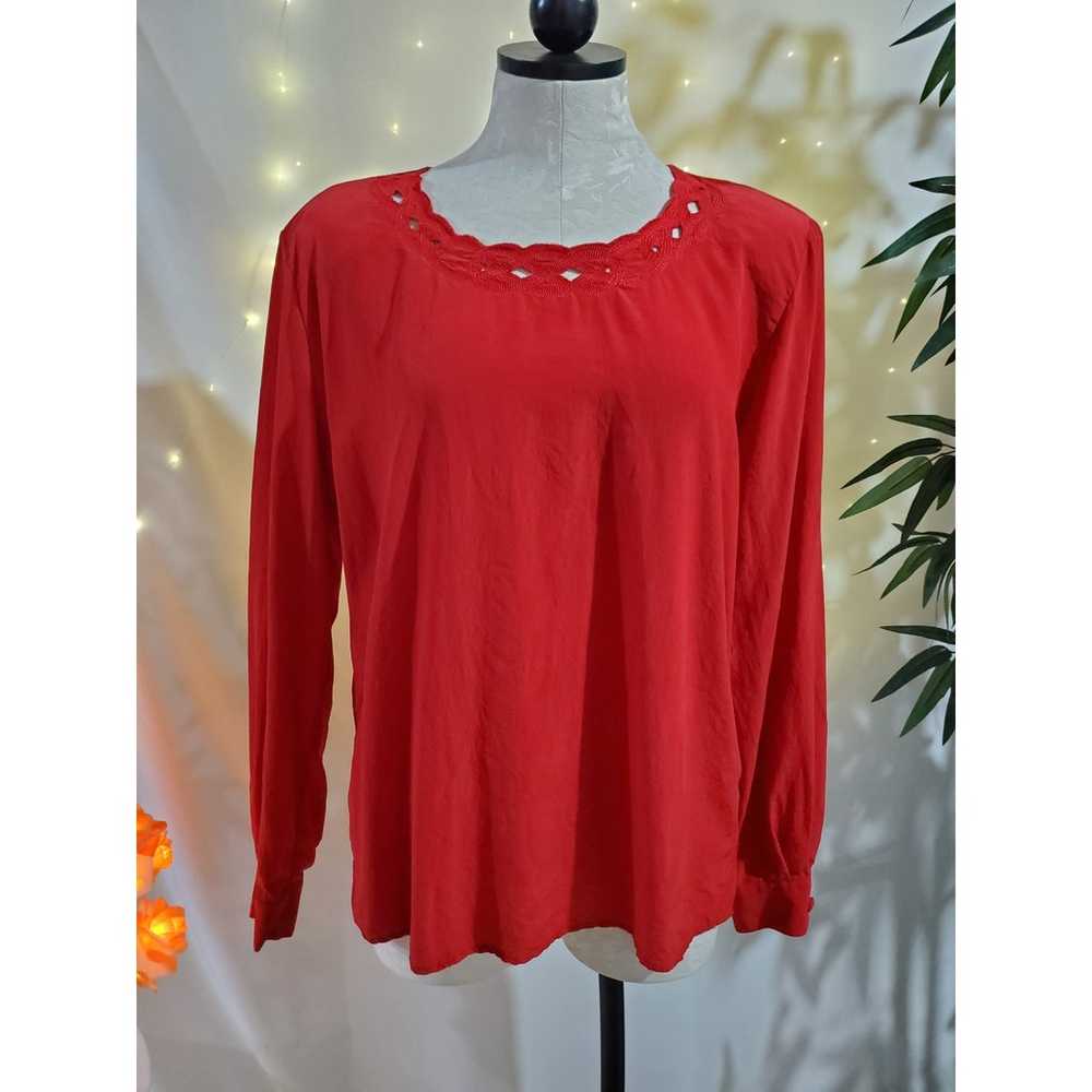 Tess Vintage 100% Silk Red Keyhole Blouse Womens … - image 1