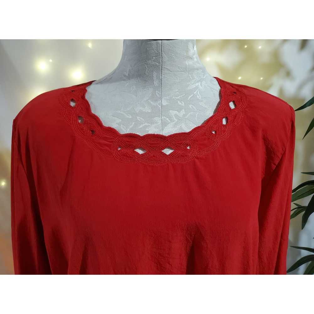 Tess Vintage 100% Silk Red Keyhole Blouse Womens … - image 2