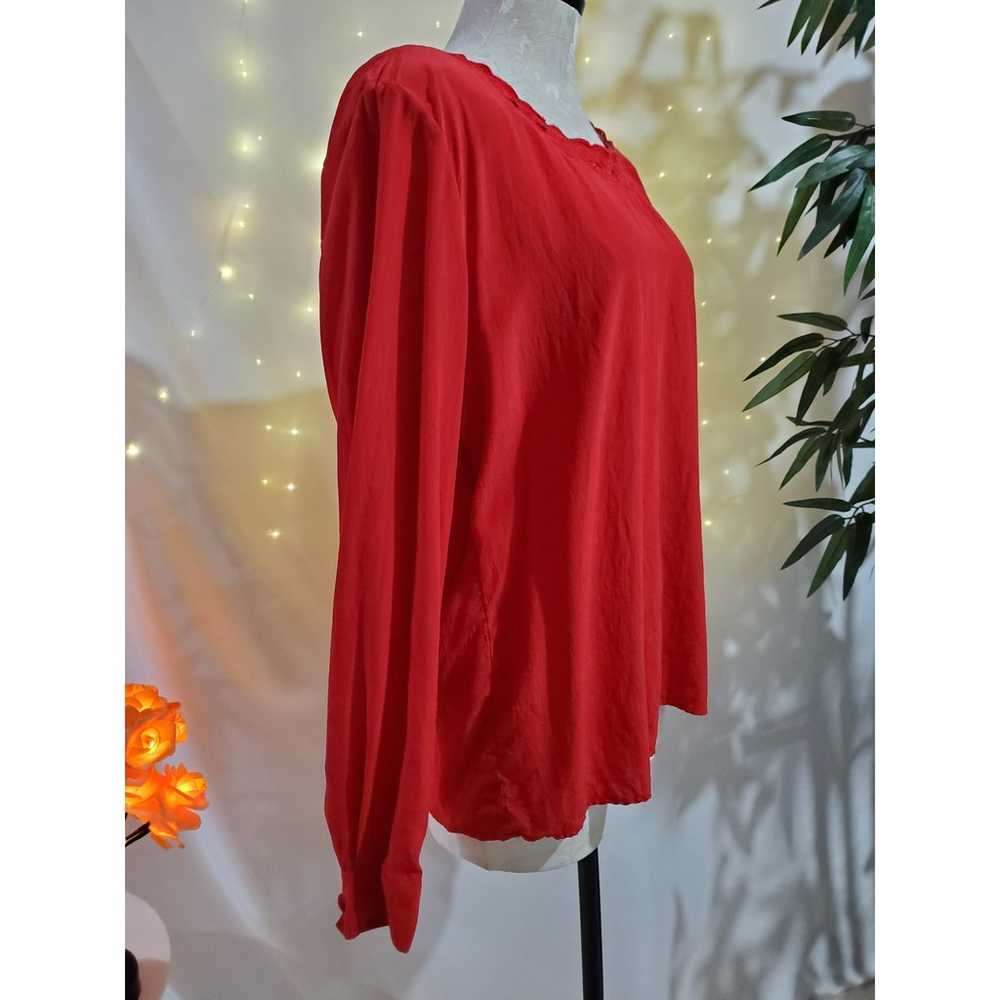 Tess Vintage 100% Silk Red Keyhole Blouse Womens … - image 3