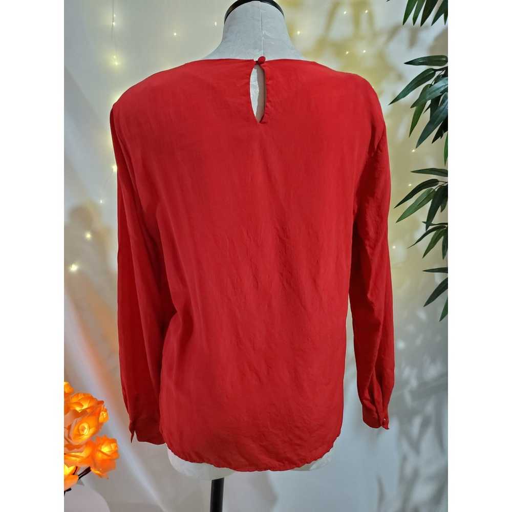 Tess Vintage 100% Silk Red Keyhole Blouse Womens … - image 4