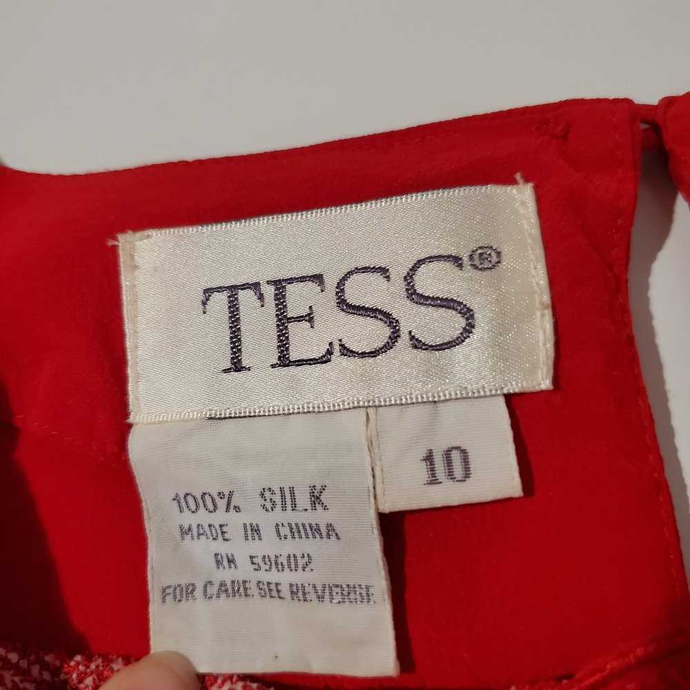 Tess Vintage 100% Silk Red Keyhole Blouse Womens … - image 9