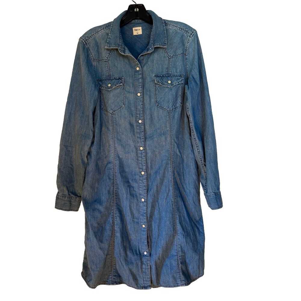 Gap Y2K Denim Shirt Dress Women’s Large Pearl Sna… - image 1