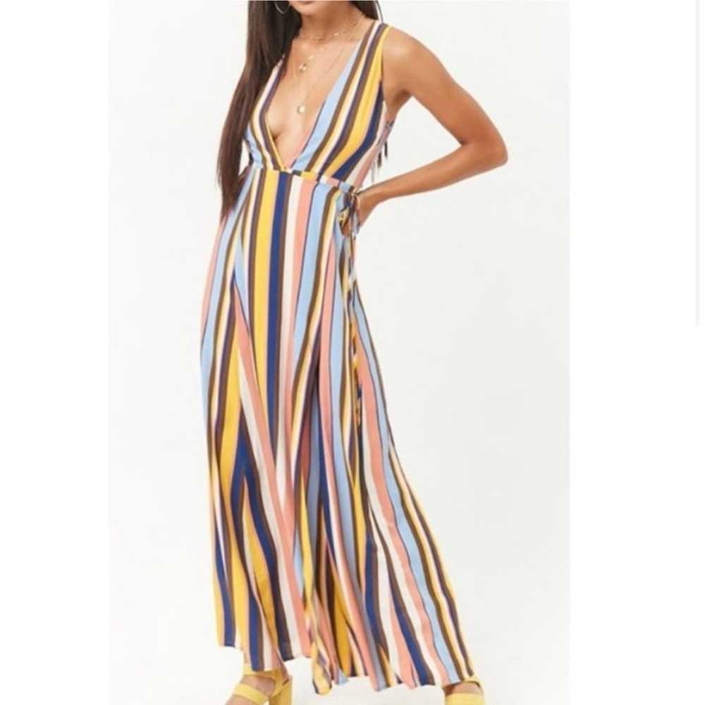 Forever 21 Multicolor Striped Deep V Neck Sleevel… - image 1