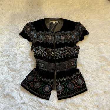 VTG Y2K Nanette Lepore Velvet Embroidered Top SZ … - image 1