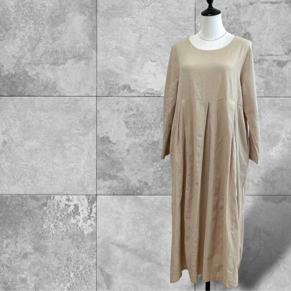 (M) Long Sleeve Shirt Dress Flared Long Length Na… - image 1