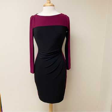 Chaps Long Sleeve Color Block Dress Black Maroon S