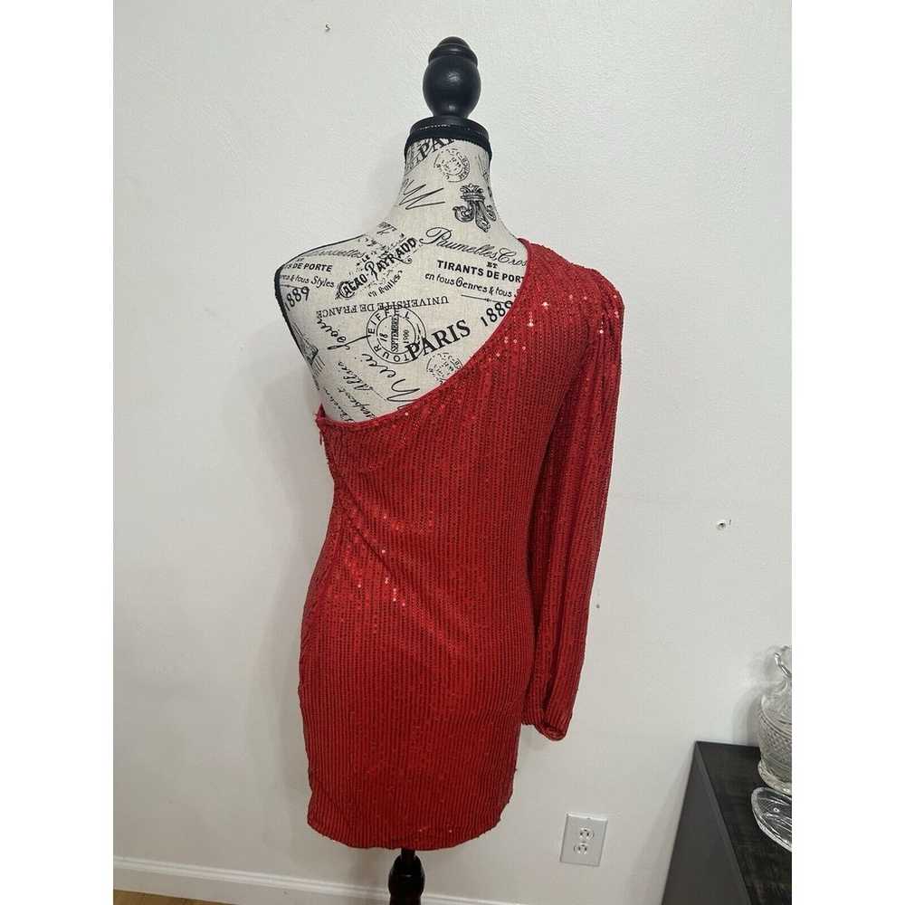 Red Sequin Midi Dress /One Shoulder Festive Holid… - image 2