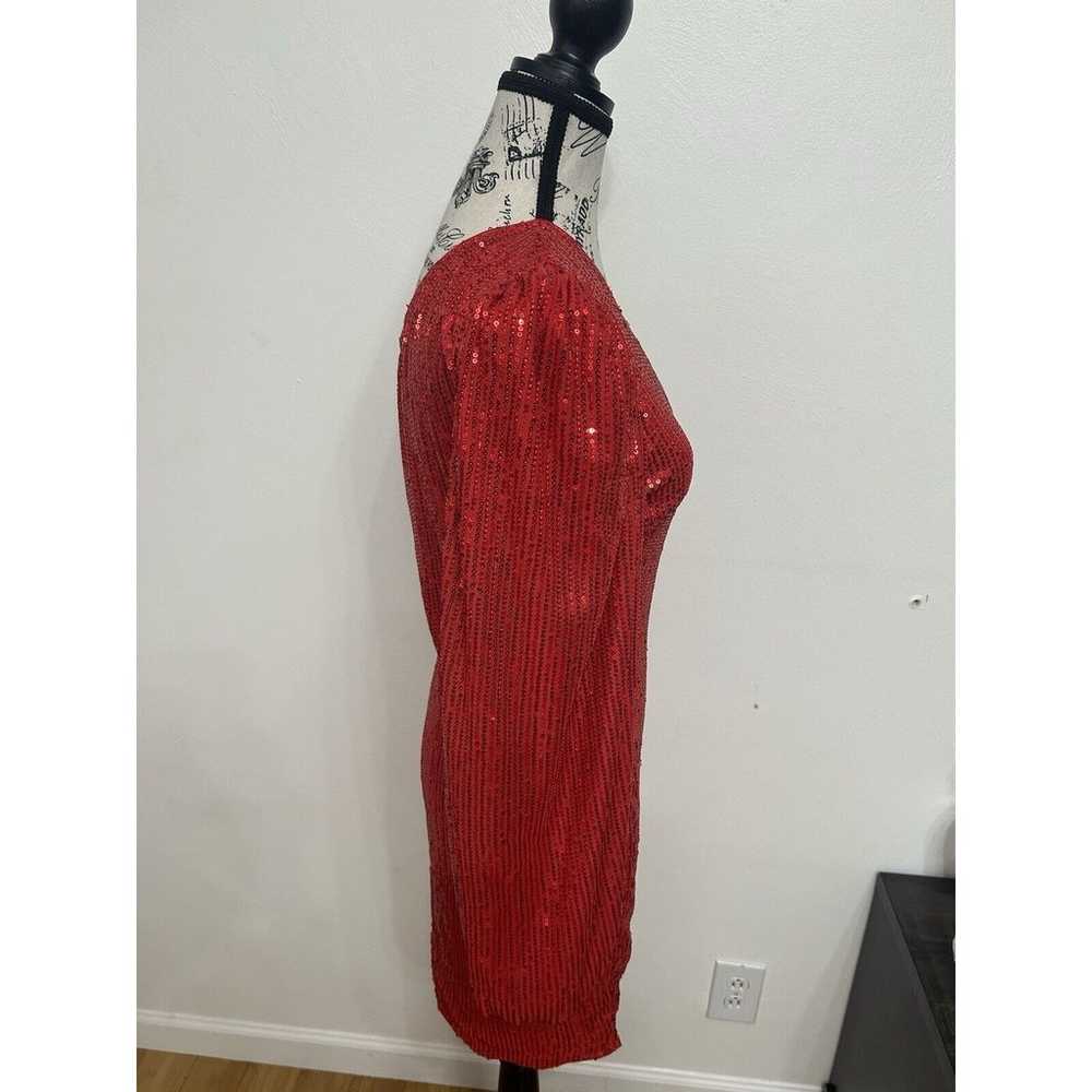 Red Sequin Midi Dress /One Shoulder Festive Holid… - image 3