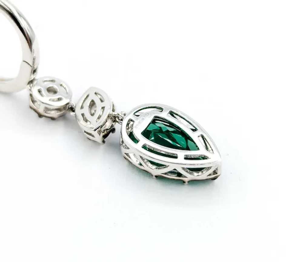 Emerald and Diamond Dangle Earrings in Platinum - image 10