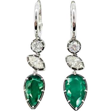 Emerald and Diamond Dangle Earrings in Platinum - image 1