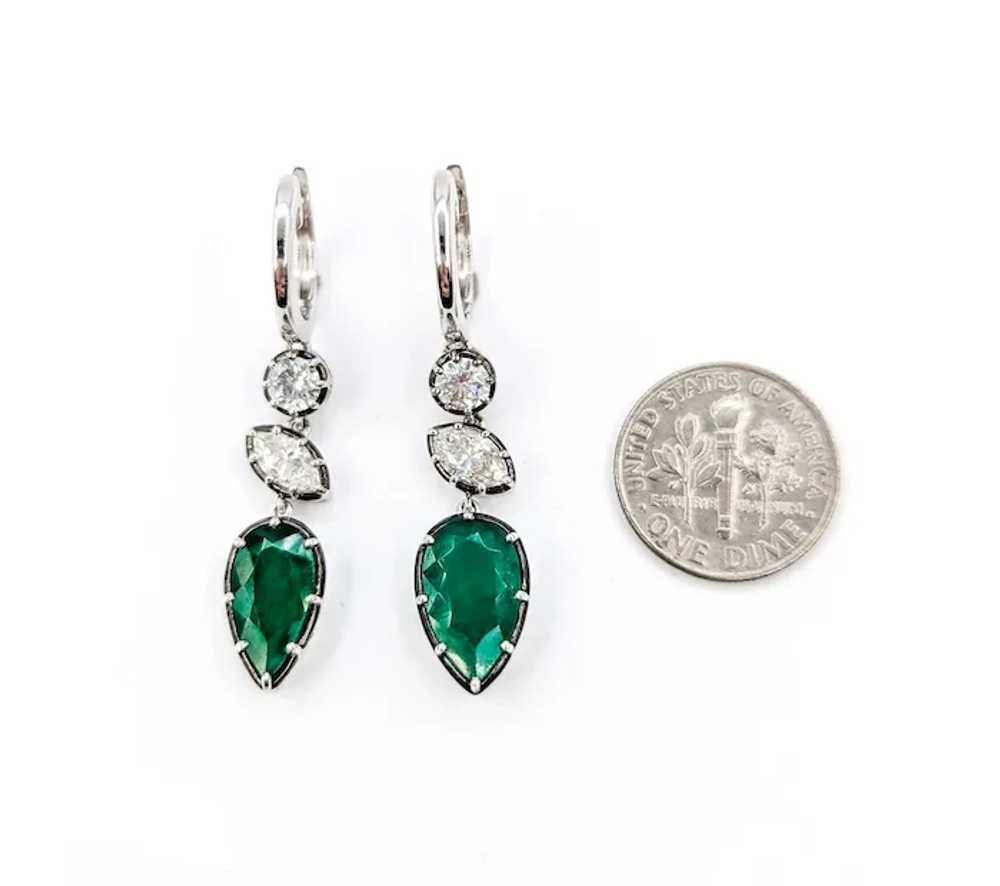 Emerald and Diamond Dangle Earrings in Platinum - image 2