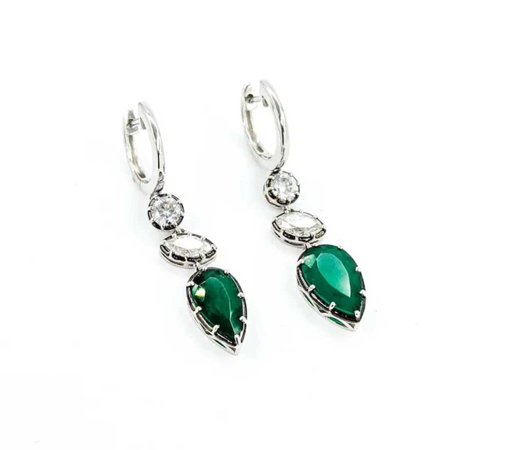 Emerald and Diamond Dangle Earrings in Platinum - image 4