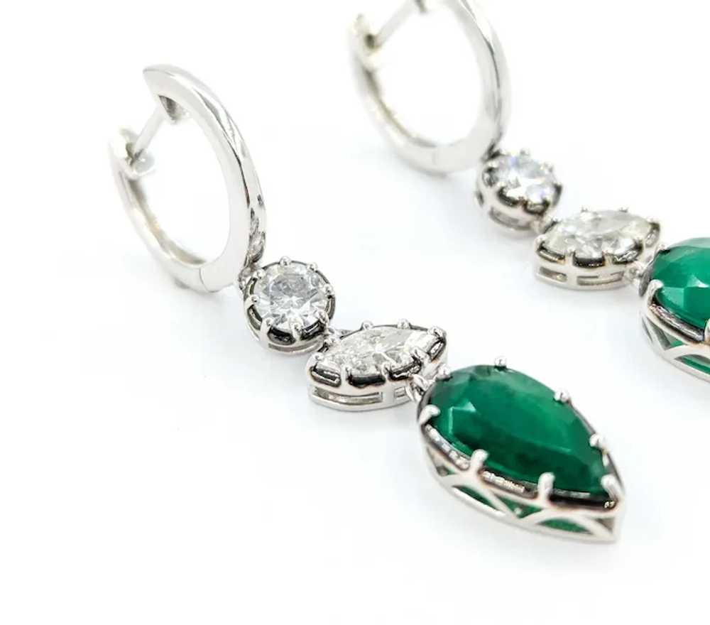 Emerald and Diamond Dangle Earrings in Platinum - image 7