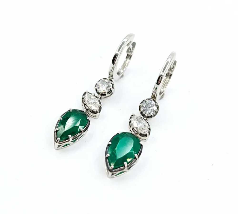 Emerald and Diamond Dangle Earrings in Platinum - image 8