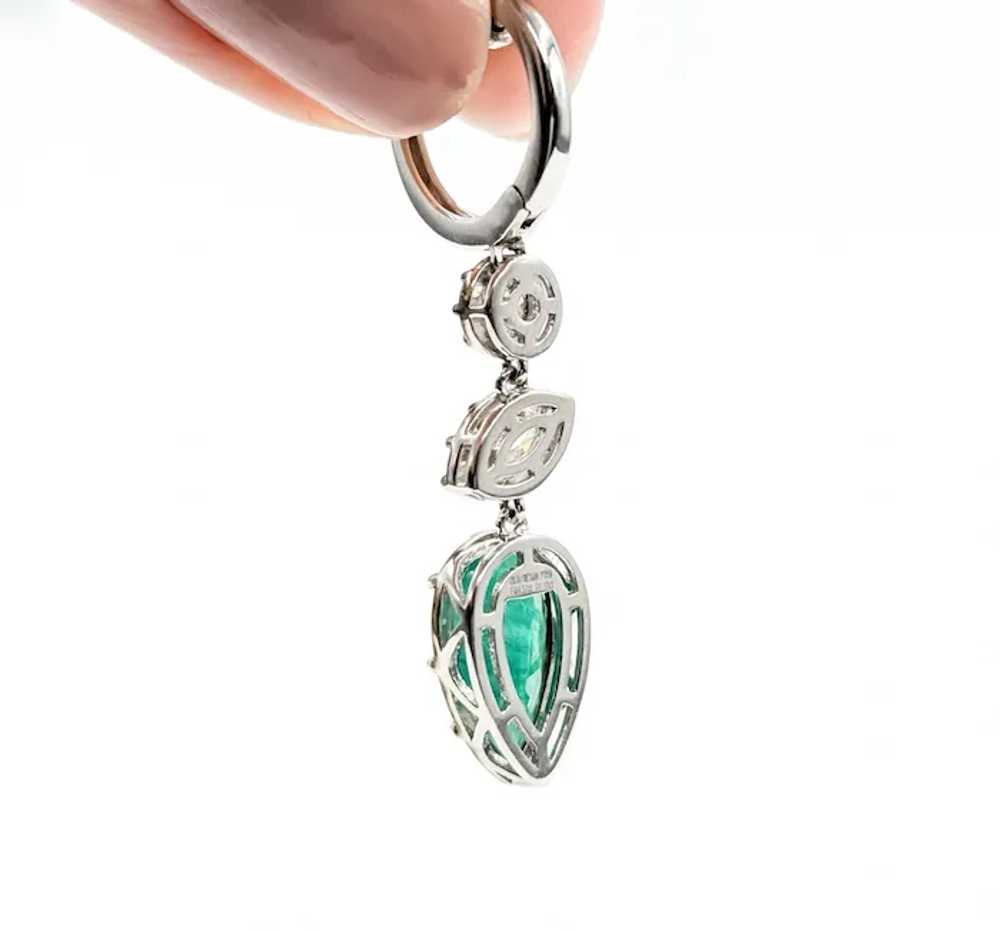 Emerald and Diamond Dangle Earrings in Platinum - image 9