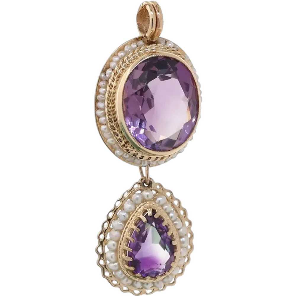 Amethyst Pearl Dangle Pendant 14K Yellow Gold 8.6… - image 1