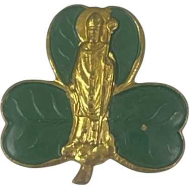 Cloisonné Shamrock St. Patrick Lapel Pin With Gold