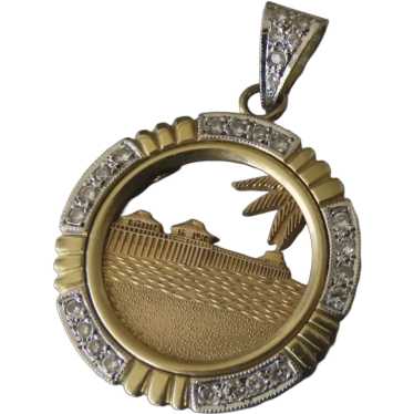 Vintage 14K Gold Diamonds Naples Medallion Pendant