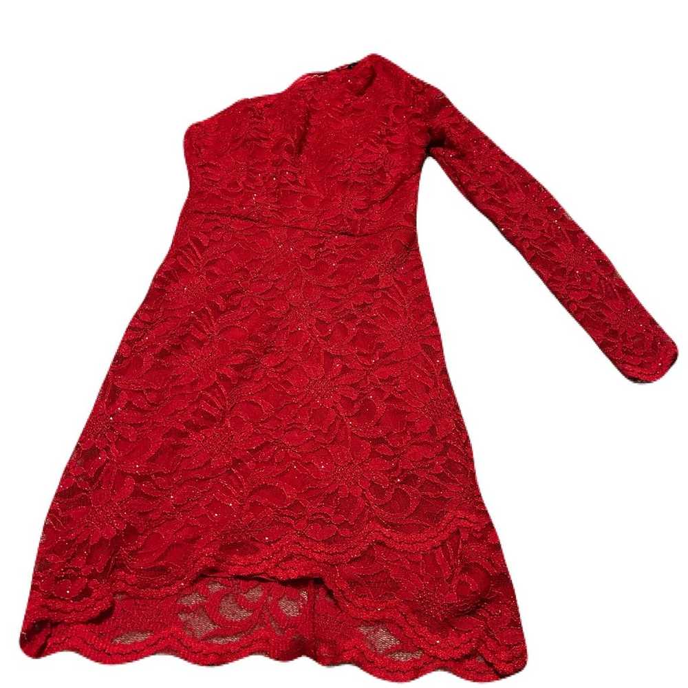 Vintage City Triangles Red Lace Dress Size Small - image 2