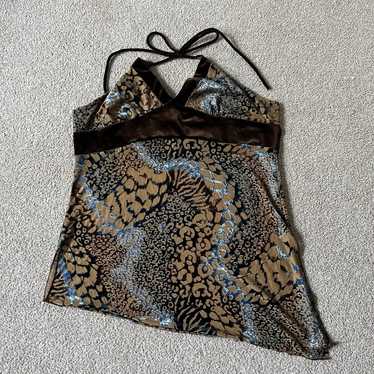 Vintage 90s Dori Brown Velvet Leopard Asymmetrical