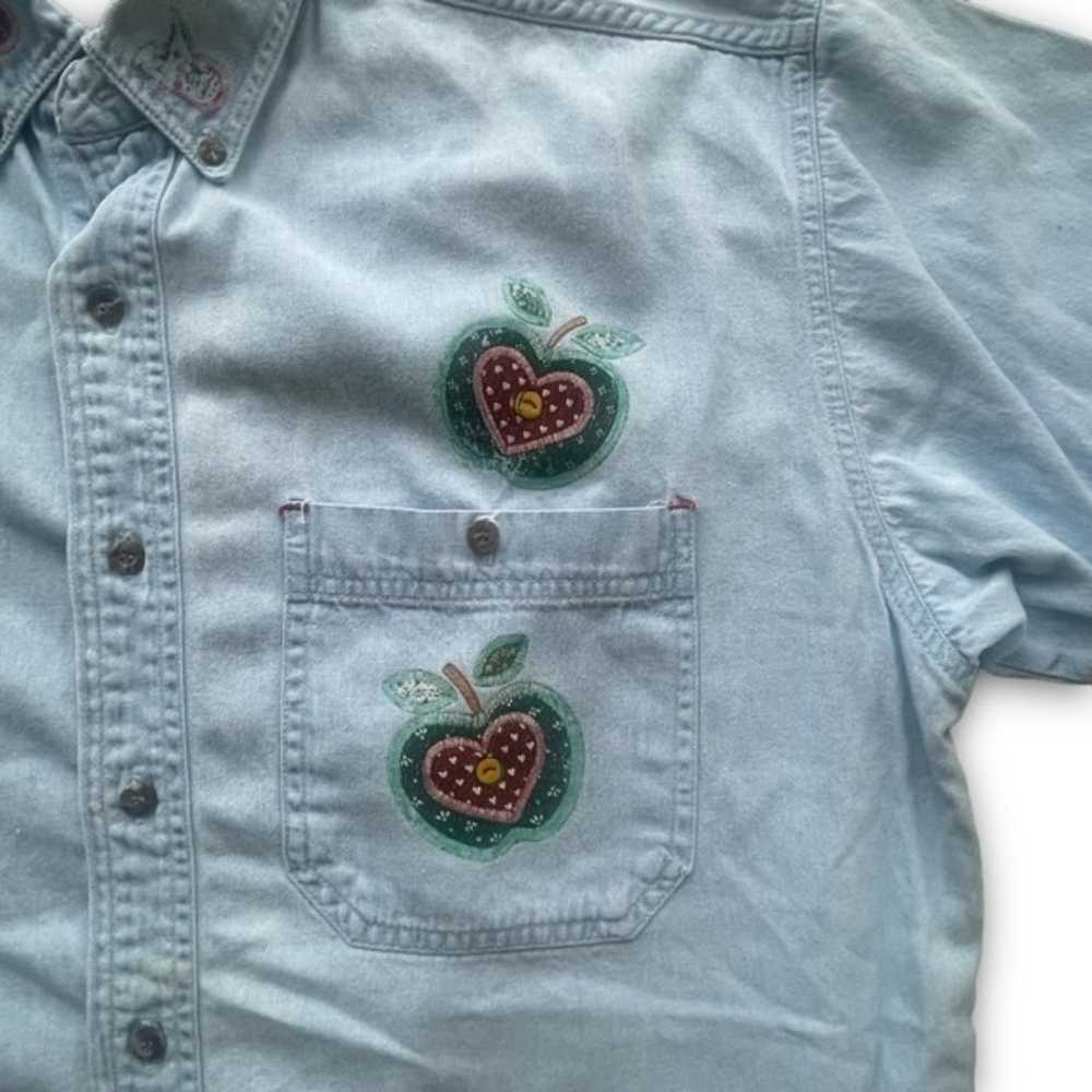 Vtg Faded Glory Fruit Embroidered Light Denim Sho… - image 3