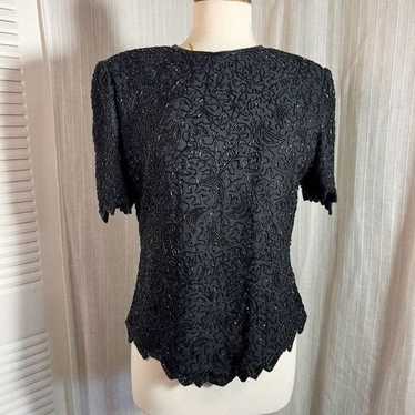 Vintage Black Detailed Elegant Structured Beaded … - image 1