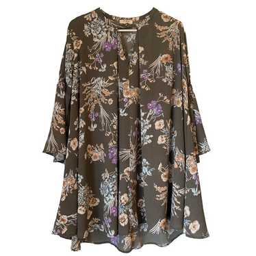 NEW Umgee Gray Shift Dress Boho Flowy Floral 3/4 … - image 1