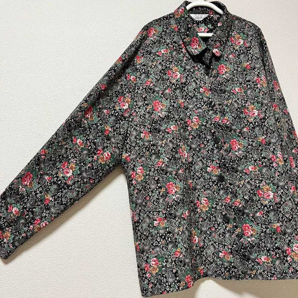 Floral paisley shirt blouse vintage black pink Sh… - image 10