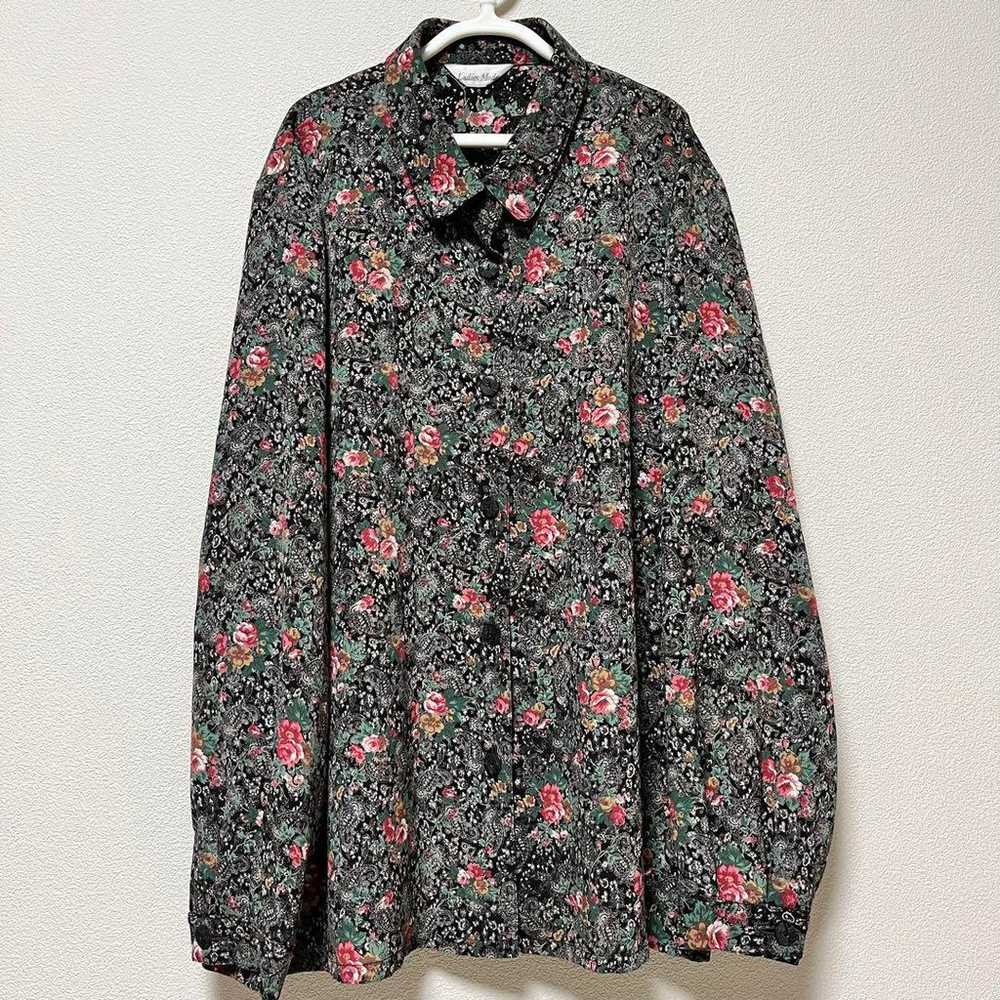 Floral paisley shirt blouse vintage black pink Sh… - image 5