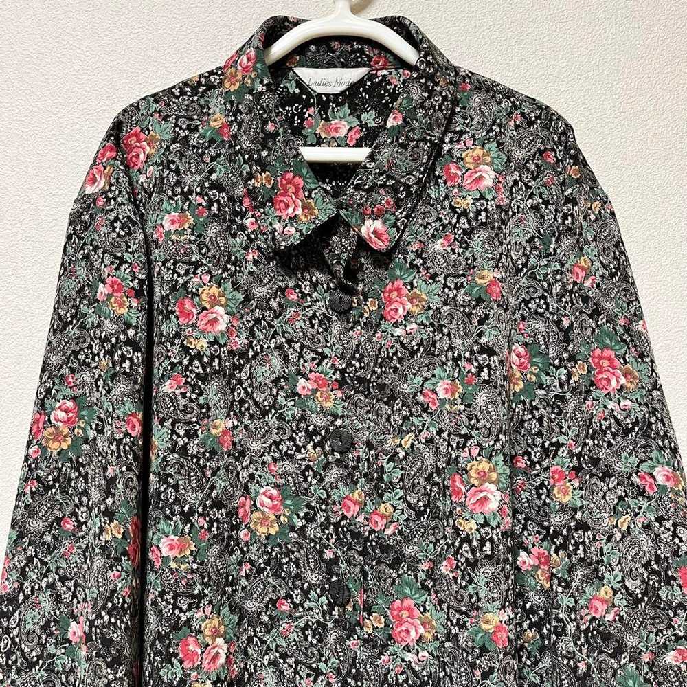 Floral paisley shirt blouse vintage black pink Sh… - image 6