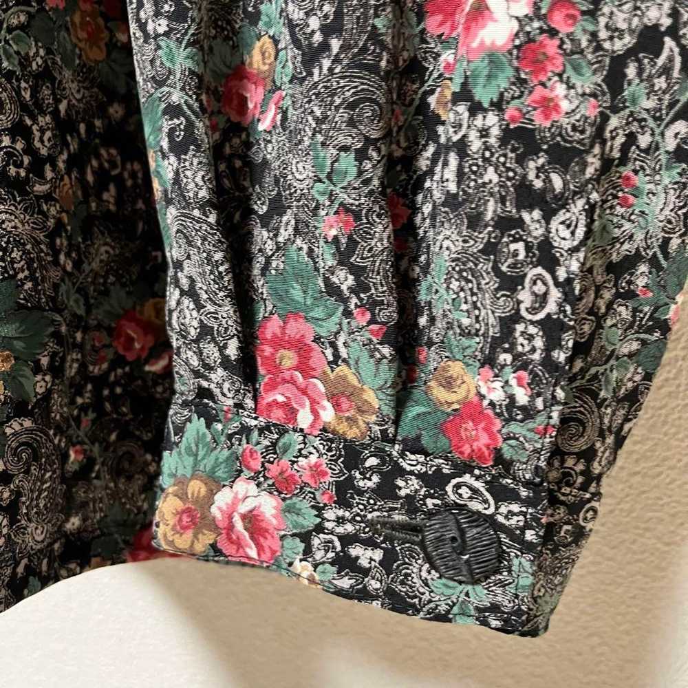 Floral paisley shirt blouse vintage black pink Sh… - image 8